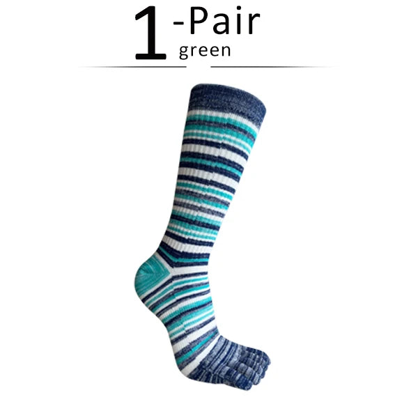 Man Toe Socks Long Plus Large Size Cotton Colorful Striped Compression Sport Fitness Happy Funny 5 Finger Calf Socks EU42-46