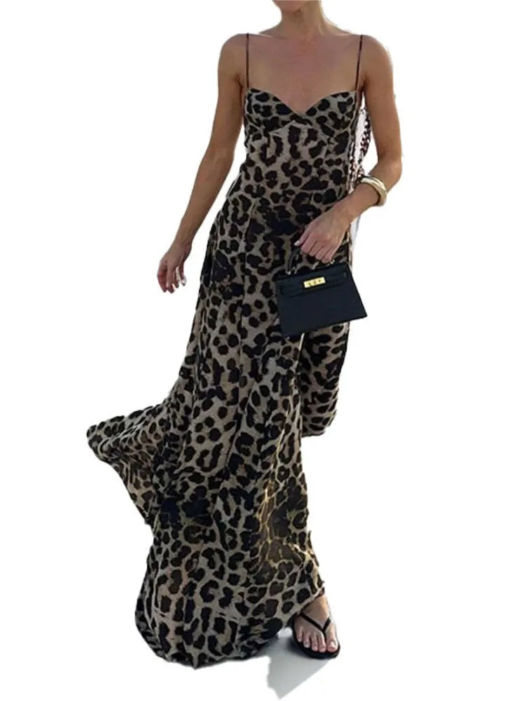 Leopard Print Camisole Dress New Spring Women's Clothing Style Elegant Fashionable Sexy Camisole Long Dress For Women