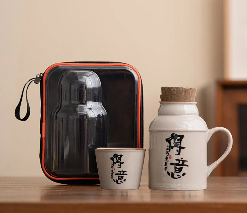 Ceramic Mugs with Cork Stopper Thermoses Handgrip Water Bottle Large Capacity Insulated Cup for Hot Tea Coffee Classic Drinkware