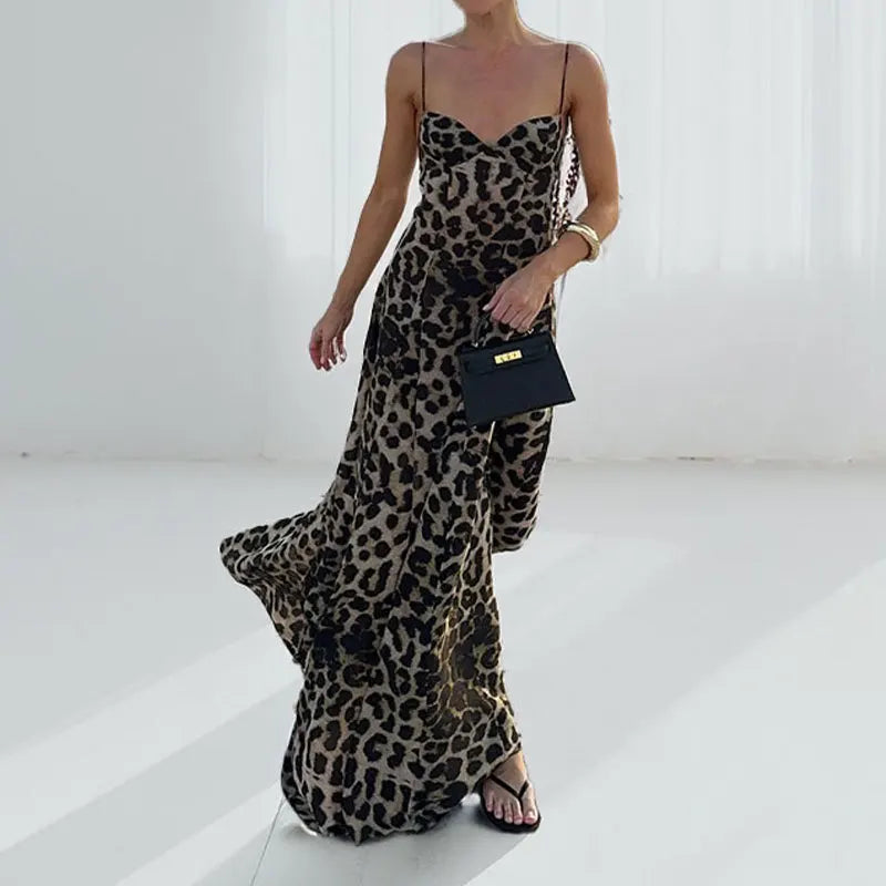Leopard Print Camisole Dress New Spring Women's Clothing Style Elegant Fashionable Sexy Camisole Long Dress For Women