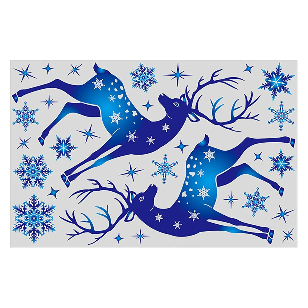 Christmas Window Clings Ornament Snowflake Sticker Glass Window Decoration Sticker Christmas Blue Snowflake Elk Wall Sticker
