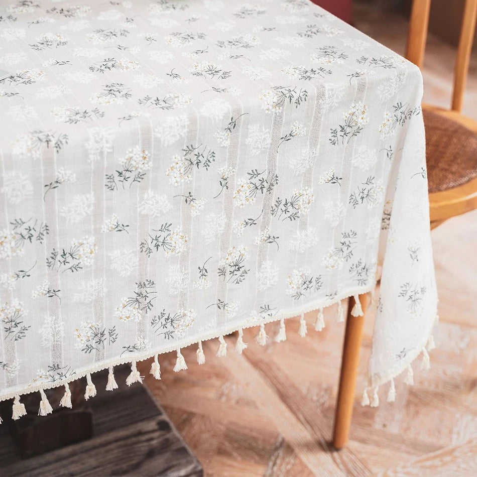 Korean Style Daisy Cotton Floral Lace Tablecloth,Tea Table Decoration,Rectangle Table Cover For Kitchen Wedding Dining Room