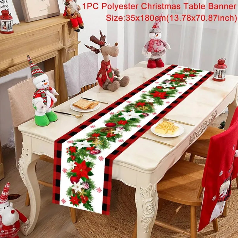 Christmas Table Runner Cloth Merry Christmas Decoration for Home 2025 Tablecloth Xmas Ornament Navidad Natal New Year Gift 2026