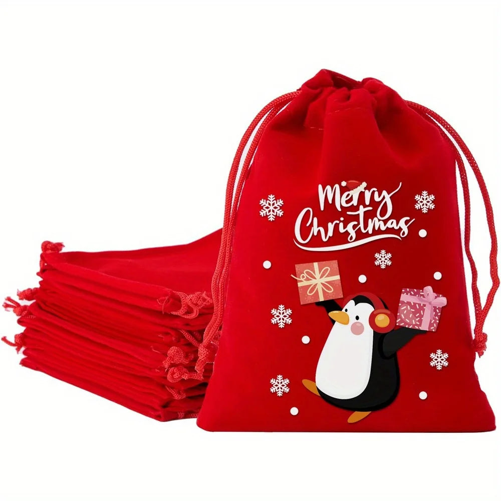 8/12/30pcs Christmas Velvet Drawstring Gift Bag , Suitable for Christmas, Halloween, Party Gifts, Weddings, Birthdays