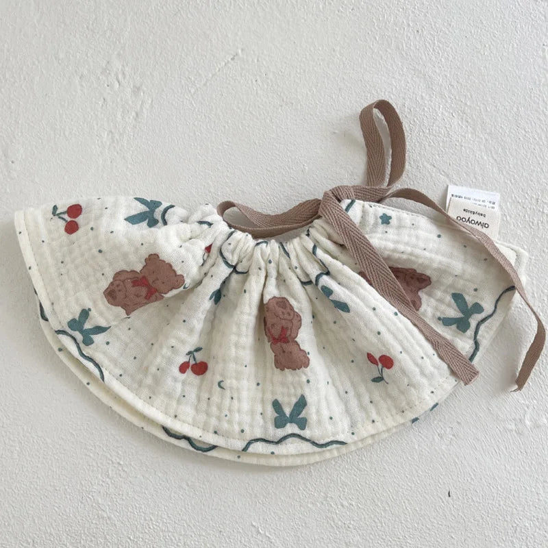 4Layers Cotton Gauze Baby Bibs Toddlers Newborns Printing Ruffle Feeding Burp Cloths Apron Baby Saliva Towel Drool Bib