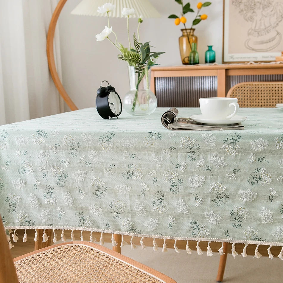 Korean Style Daisy Cotton Floral Lace Tablecloth,Tea Table Decoration,Rectangle Table Cover For Kitchen Wedding Dining Room