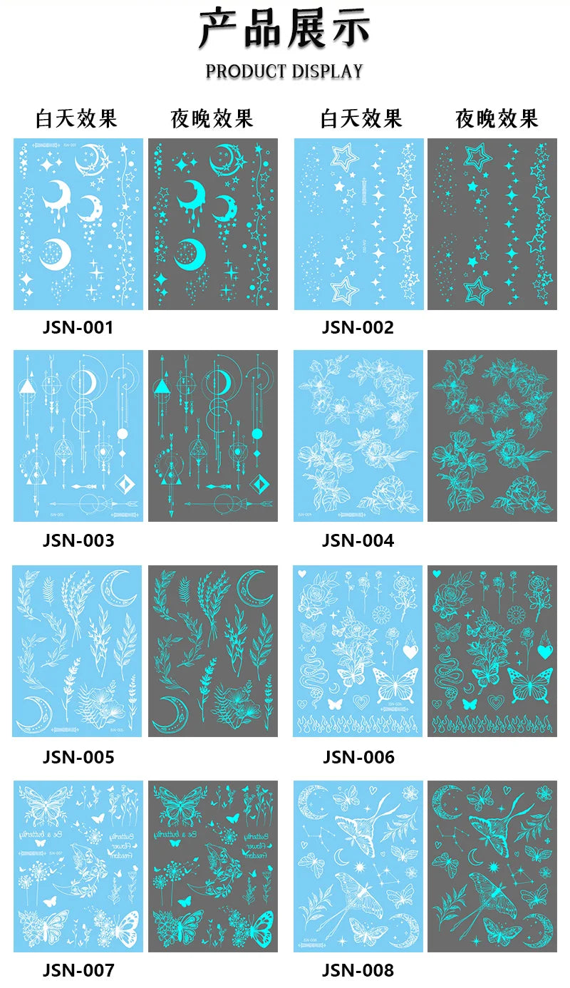 Sexy Tribal Lace Lotus Glow In The Dark Fake Tattoo,Blue Luminous Mandala Flower Temporary Henna Tattoos For Women Girls Hands