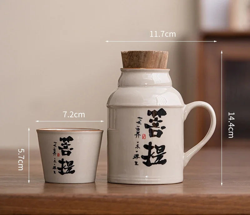 Ceramic Mugs with Cork Stopper Thermoses Handgrip Water Bottle Large Capacity Insulated Cup for Hot Tea Coffee Classic Drinkware