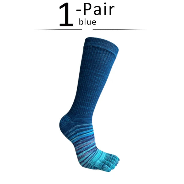 Man Toe Socks Long Plus Large Size Cotton Colorful Striped Compression Sport Fitness Happy Funny 5 Finger Calf Socks EU42-46