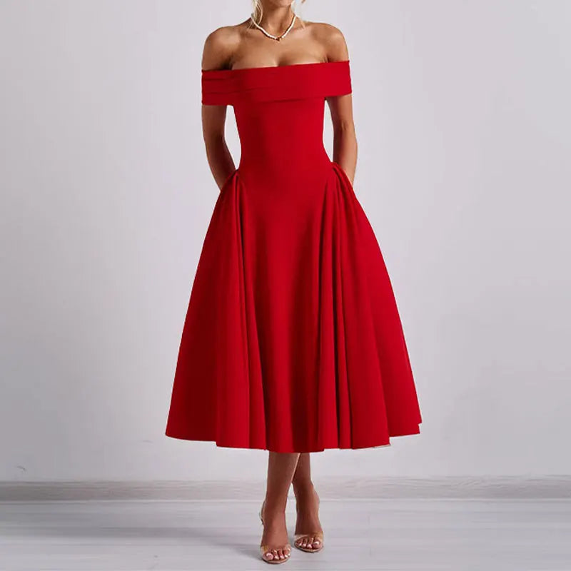 Women's Elegant Solid Color Strapless Backless Formal Dress Off Shoulder Design Long Dress Sexy A Line Formal Dress 2025 Summer