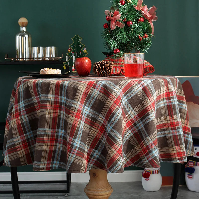 Christmas Tablecloth Round Plaid Tablecloth Wrinkle Resistant Rustic Christmas Checkered Table Cloth for Holiday Party Dining
