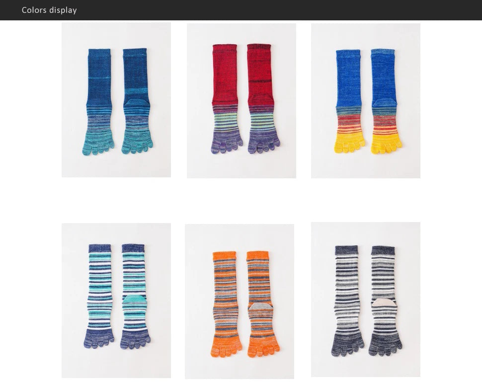 Man Toe Socks Long Plus Large Size Cotton Colorful Striped Compression Sport Fitness Happy Funny 5 Finger Calf Socks EU42-46