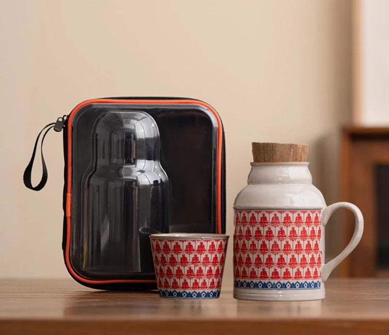 Ceramic Mugs with Cork Stopper Thermoses Handgrip Water Bottle Large Capacity Insulated Cup for Hot Tea Coffee Classic Drinkware