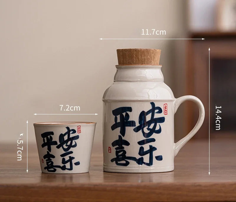 Ceramic Mugs with Cork Stopper Thermoses Handgrip Water Bottle Large Capacity Insulated Cup for Hot Tea Coffee Classic Drinkware