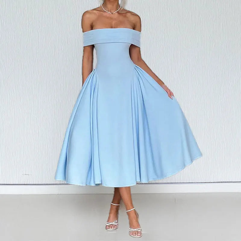 Women's Elegant Solid Color Strapless Backless Formal Dress Off Shoulder Design Long Dress Sexy A Line Formal Dress 2025 Summer