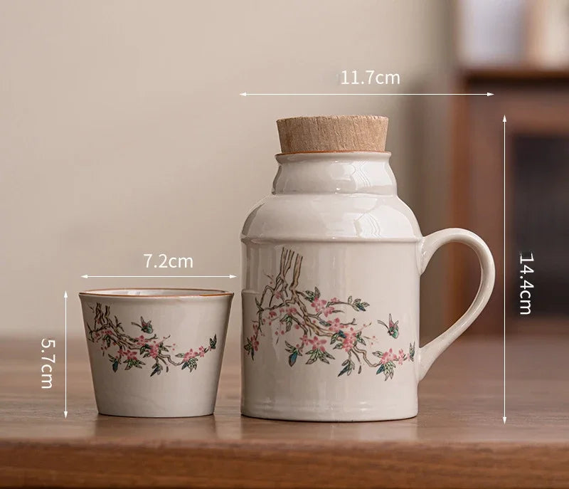 Ceramic Mugs with Cork Stopper Thermoses Handgrip Water Bottle Large Capacity Insulated Cup for Hot Tea Coffee Classic Drinkware