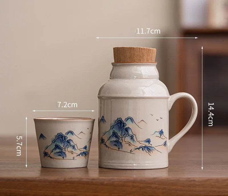 Ceramic Mugs with Cork Stopper Thermoses Handgrip Water Bottle Large Capacity Insulated Cup for Hot Tea Coffee Classic Drinkware