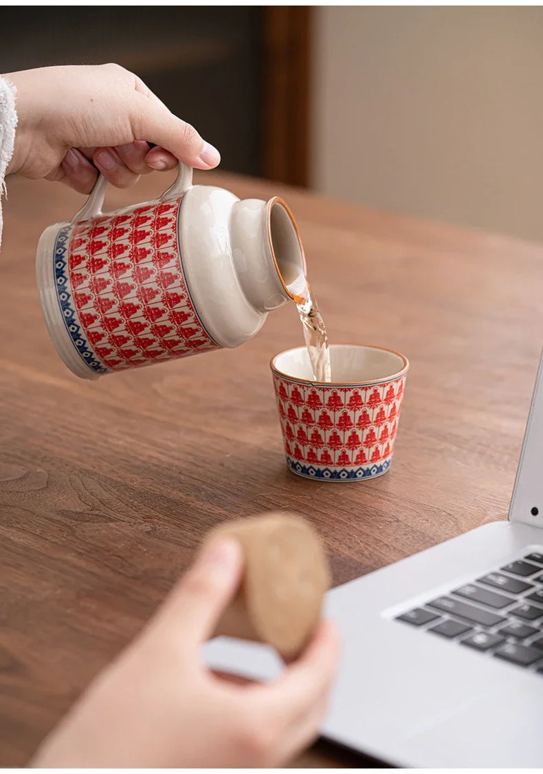 Ceramic Mugs with Cork Stopper Thermoses Handgrip Water Bottle Large Capacity Insulated Cup for Hot Tea Coffee Classic Drinkware