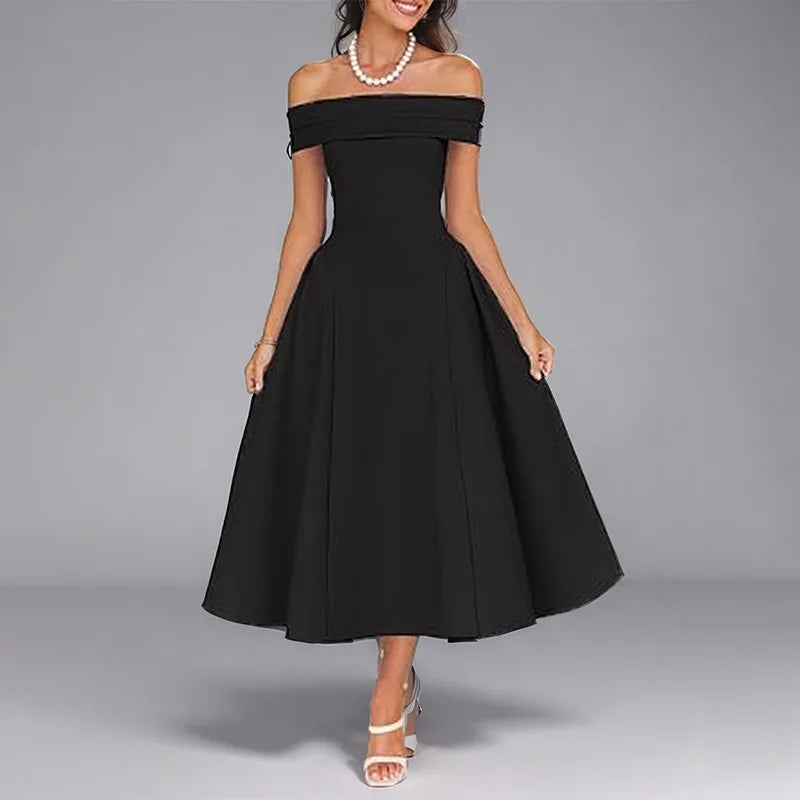 Women's Elegant Solid Color Strapless Backless Formal Dress Off Shoulder Design Long Dress Sexy A Line Formal Dress 2025 Summer