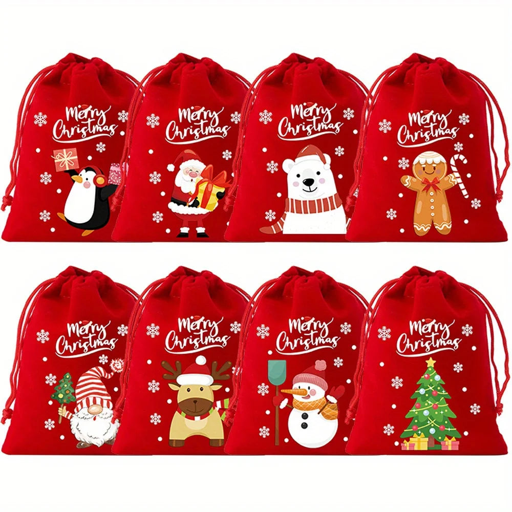 8/12/30pcs Christmas Velvet Drawstring Gift Bag , Suitable for Christmas, Halloween, Party Gifts, Weddings, Birthdays