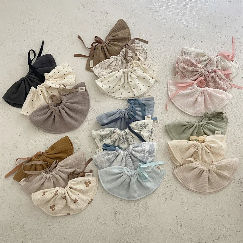 4Layers Cotton Gauze Baby Bibs Toddlers Newborns Printing Ruffle Feeding Burp Cloths Apron Baby Saliva Towel Drool Bib