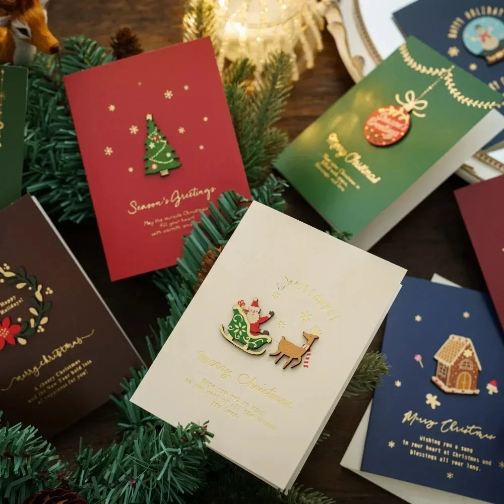 Christmas Universal Greeting Cards with Envelope Birthday Party Cartoon New Year Invitation Card Decoration Supplies