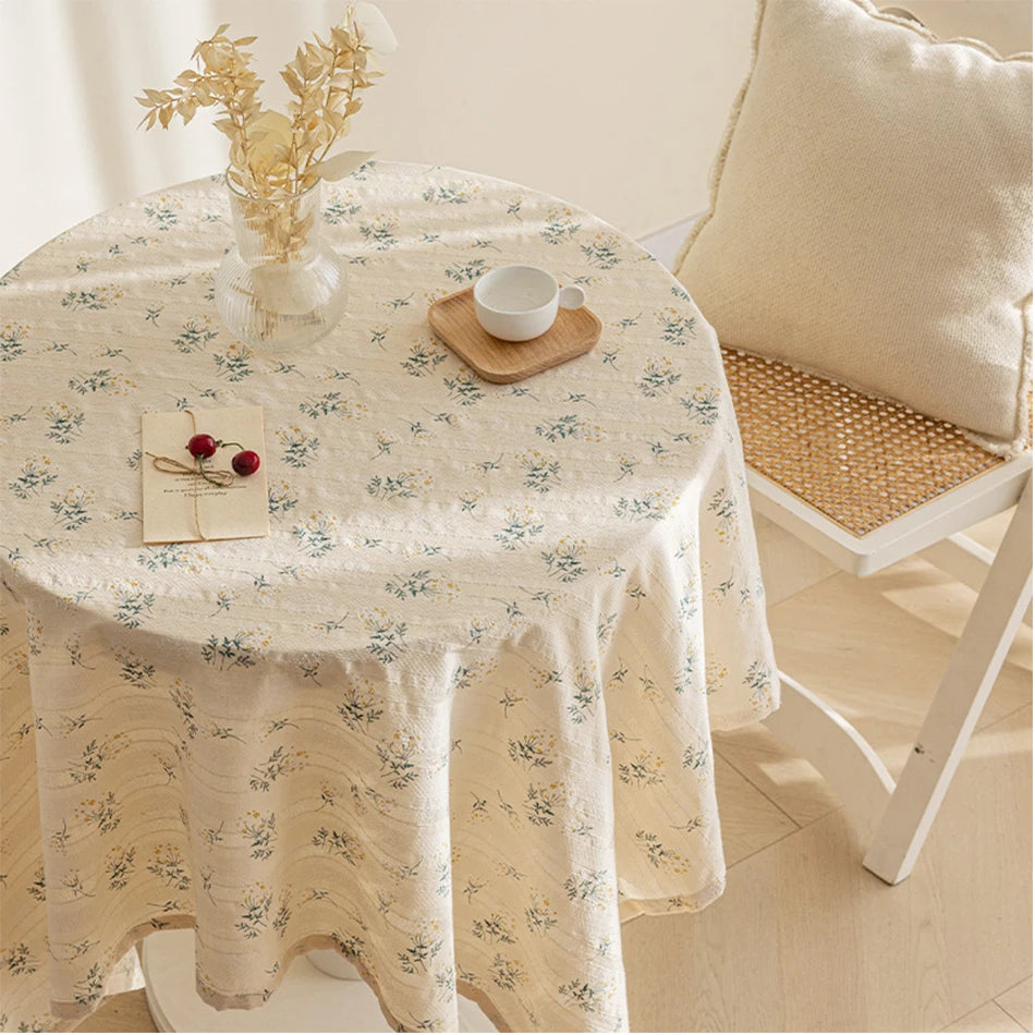 Korean Style Daisy Cotton Floral Lace Tablecloth,Tea Table Decoration,Rectangle Table Cover For Kitchen Wedding Dining Room