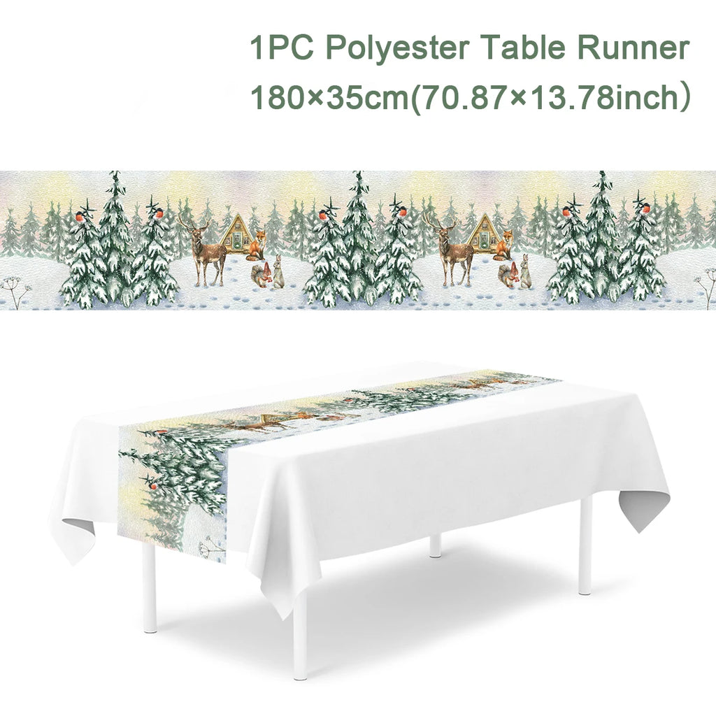 Christmas Table Runner Cloth Merry Christmas Decoration for Home 2025 Tablecloth Xmas Ornament Navidad Natal New Year Gift 2026