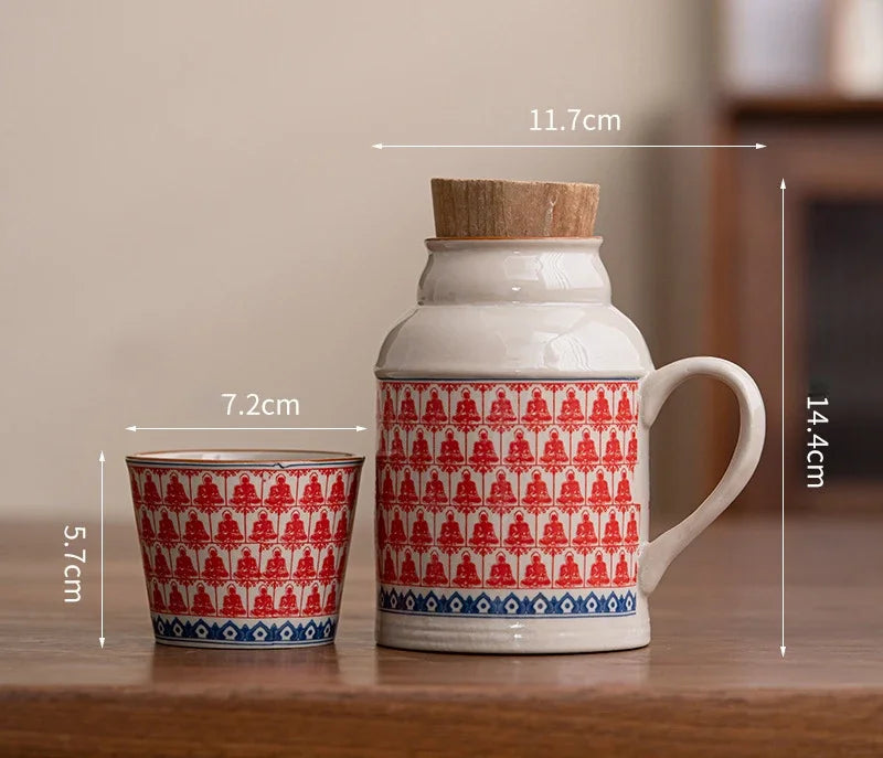 Ceramic Mugs with Cork Stopper Thermoses Handgrip Water Bottle Large Capacity Insulated Cup for Hot Tea Coffee Classic Drinkware