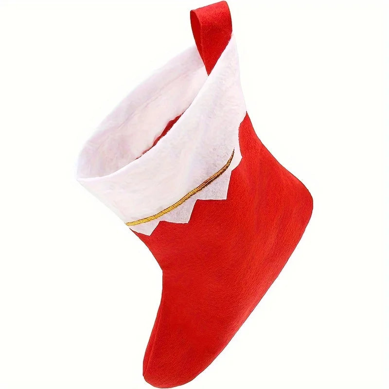 12pcs/Pack Christmas Socks Gift Bag Big Red Socks White Gold Thread Christmas Socks Non woven Light Plate Socks