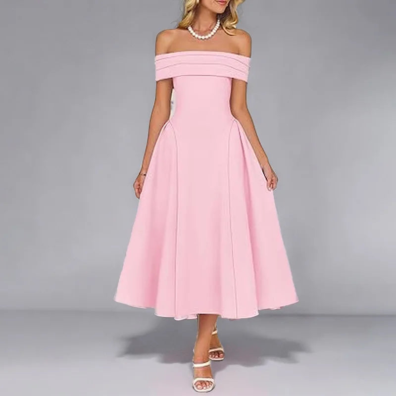 Women's Elegant Solid Color Strapless Backless Formal Dress Off Shoulder Design Long Dress Sexy A Line Formal Dress 2025 Summer