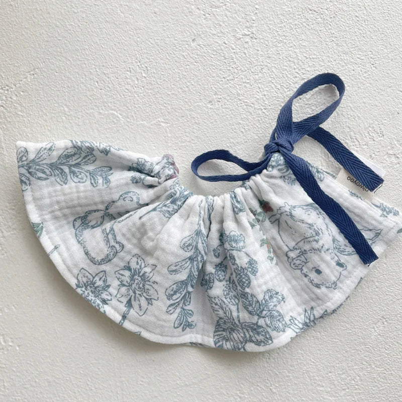 4Layers Cotton Gauze Baby Bibs Toddlers Newborns Printing Ruffle Feeding Burp Cloths Apron Baby Saliva Towel Drool Bib