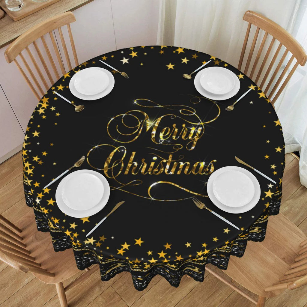 Christmas Tablecloth Black Merry Christmas Round Table Cloth Christmas Elk and Presents Table Cover Fabric Home Decoration Gift