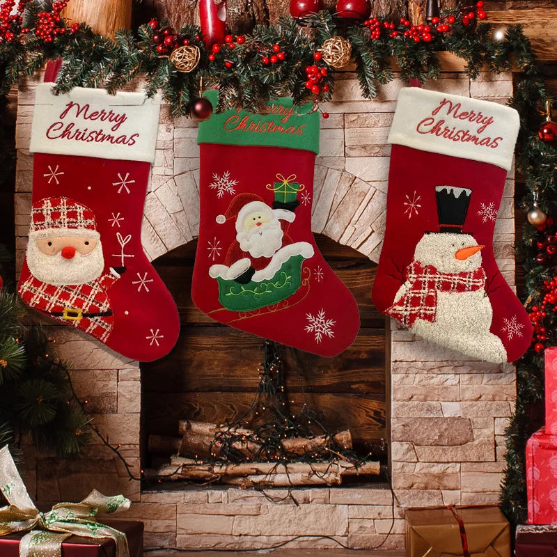 Cartoon Christmas Stockings Gift Bags - Santa/Snowman/Reindeer Prints | Cute Hanging Ornaments for Xmas Decor & Gift-Giving