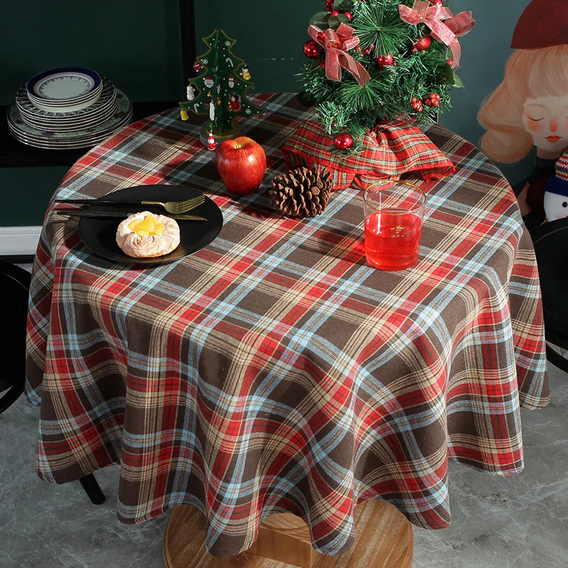 Christmas Tablecloth Round Plaid Tablecloth Wrinkle Resistant Rustic Christmas Checkered Table Cloth for Holiday Party Dining
