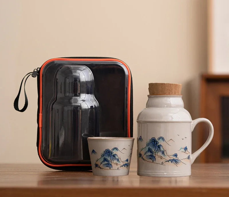 Ceramic Mugs with Cork Stopper Thermoses Handgrip Water Bottle Large Capacity Insulated Cup for Hot Tea Coffee Classic Drinkware