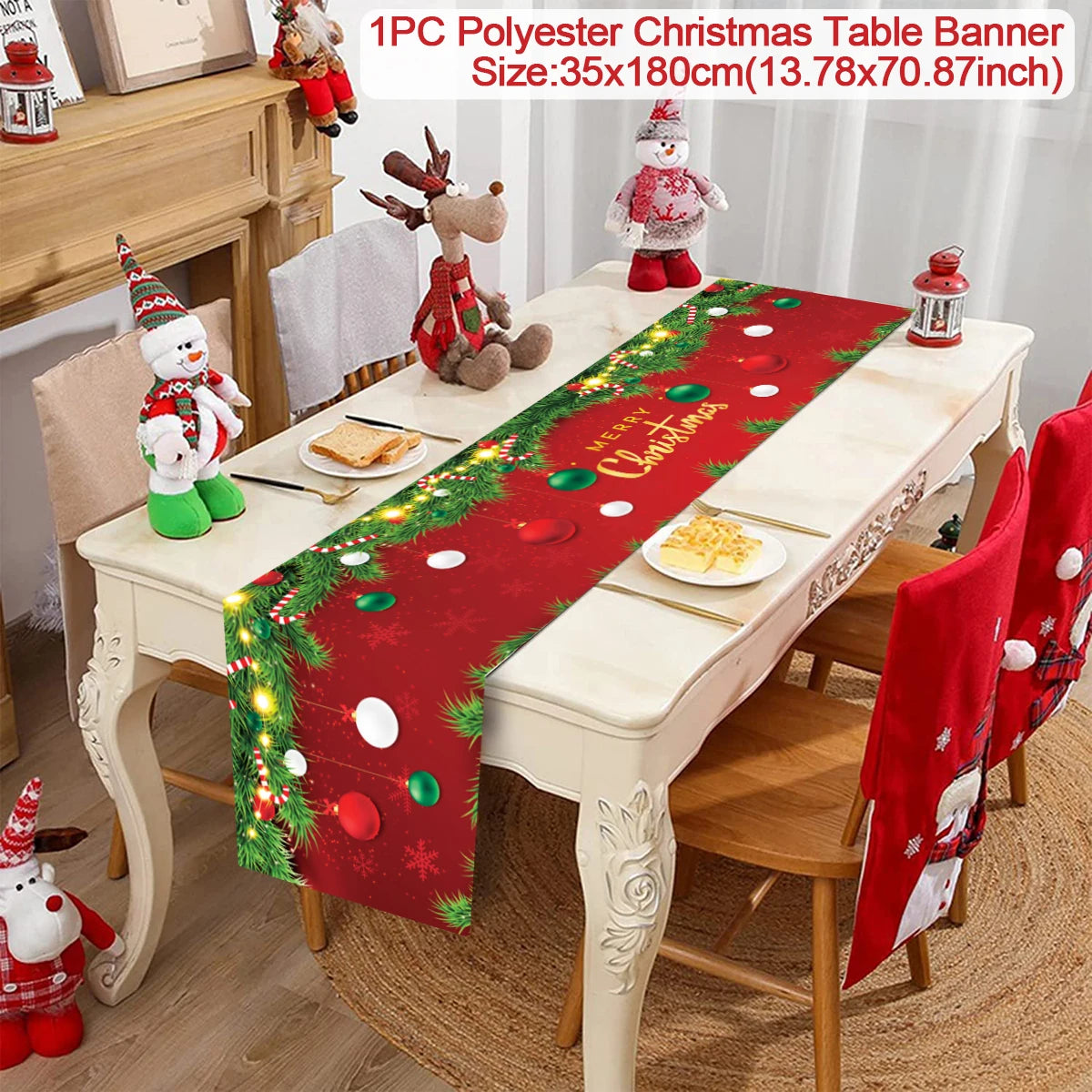 Christmas Table Runner Cloth Merry Christmas Decoration for Home 2025 Tablecloth Xmas Ornament Navidad Natal New Year Gift 2026