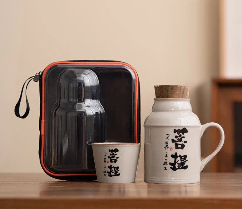 Ceramic Mugs with Cork Stopper Thermoses Handgrip Water Bottle Large Capacity Insulated Cup for Hot Tea Coffee Classic Drinkware