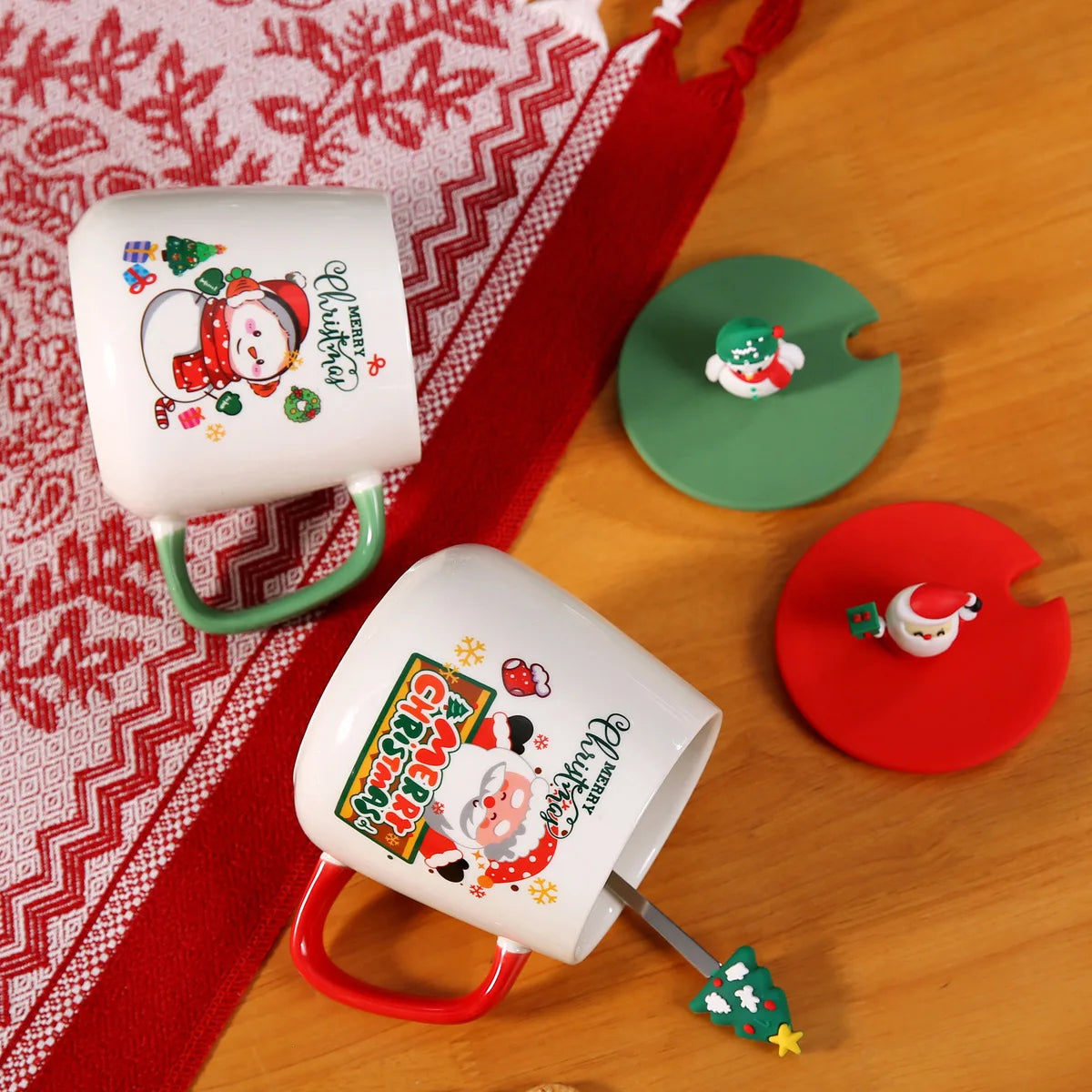 Thermostatic Cup Christmas Creative Cartoon Santa Claus Ceramic Cup Internet celebrity cute water cup souvenir