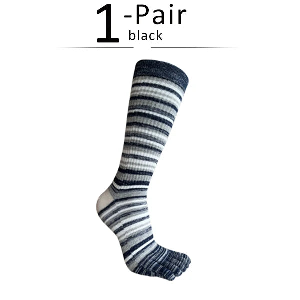 Man Toe Socks Long Plus Large Size Cotton Colorful Striped Compression Sport Fitness Happy Funny 5 Finger Calf Socks EU42-46