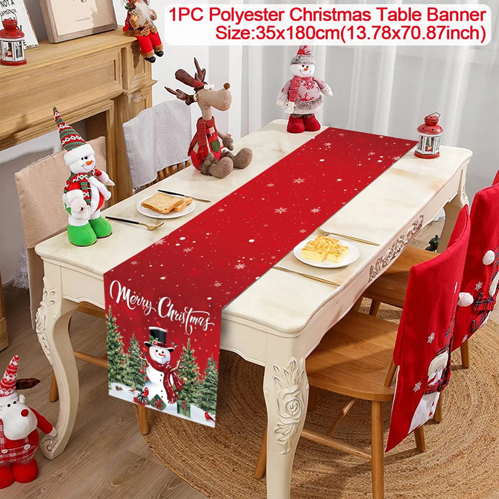 Christmas Table Runner Cloth Merry Christmas Decoration for Home 2025 Tablecloth Xmas Ornament Navidad Natal New Year Gift 2026