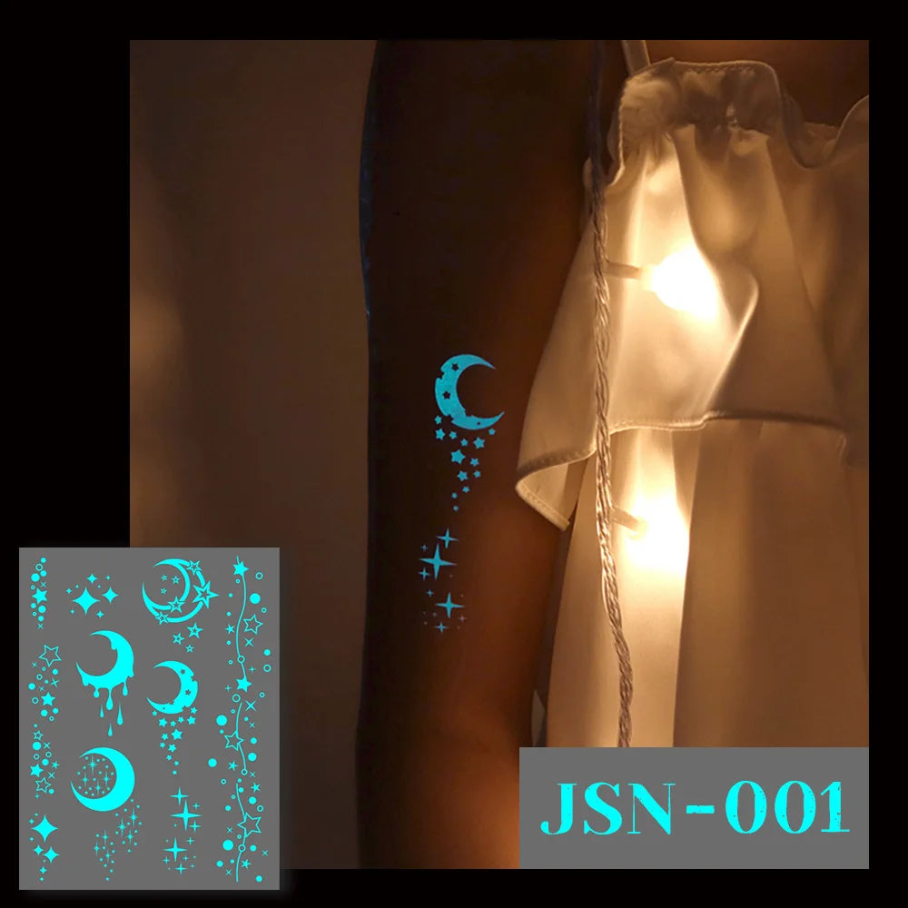 Sexy Tribal Lace Lotus Glow In The Dark Fake Tattoo,Blue Luminous Mandala Flower Temporary Henna Tattoos For Women Girls Hands