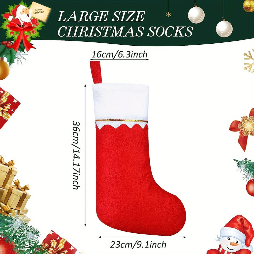 12pcs/Pack Christmas Socks Gift Bag Big Red Socks White Gold Thread Christmas Socks Non woven Light Plate Socks
