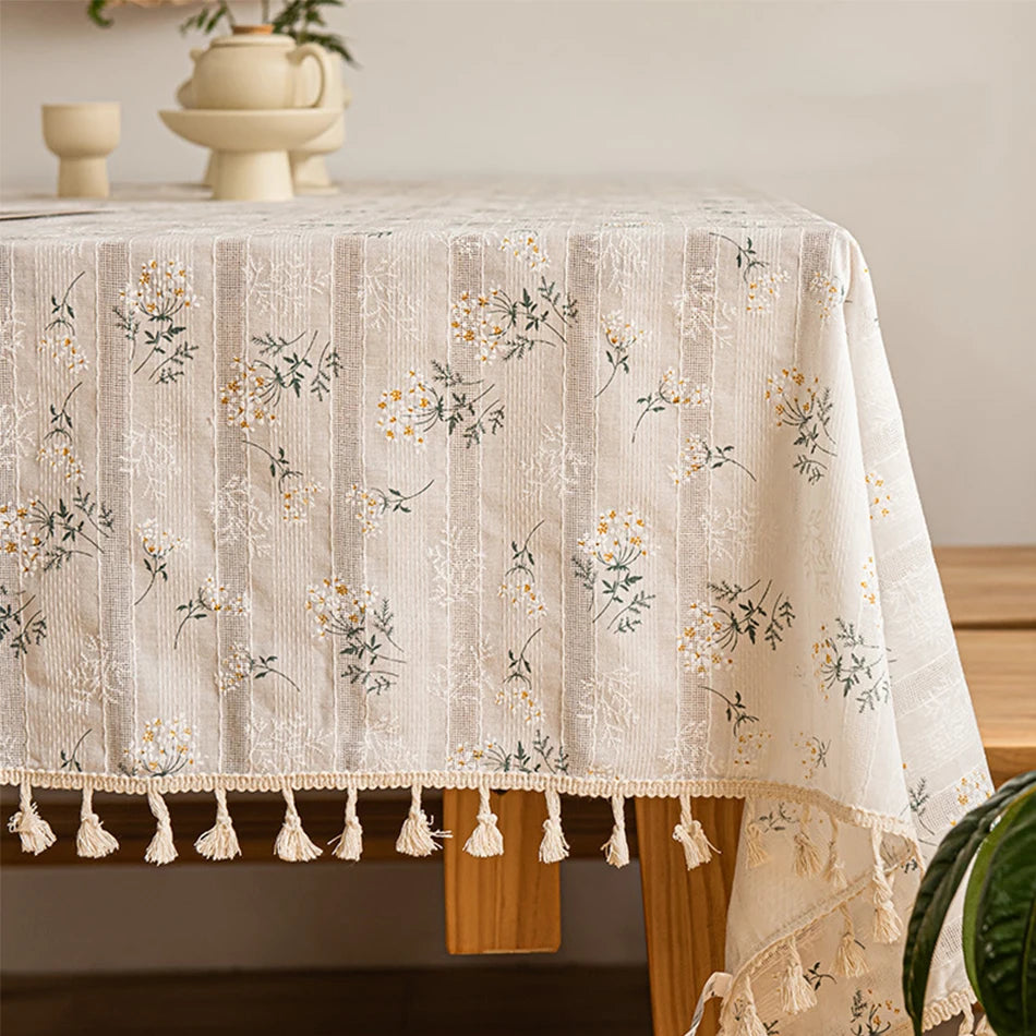 Korean Style Daisy Cotton Floral Lace Tablecloth,Tea Table Decoration,Rectangle Table Cover For Kitchen Wedding Dining Room