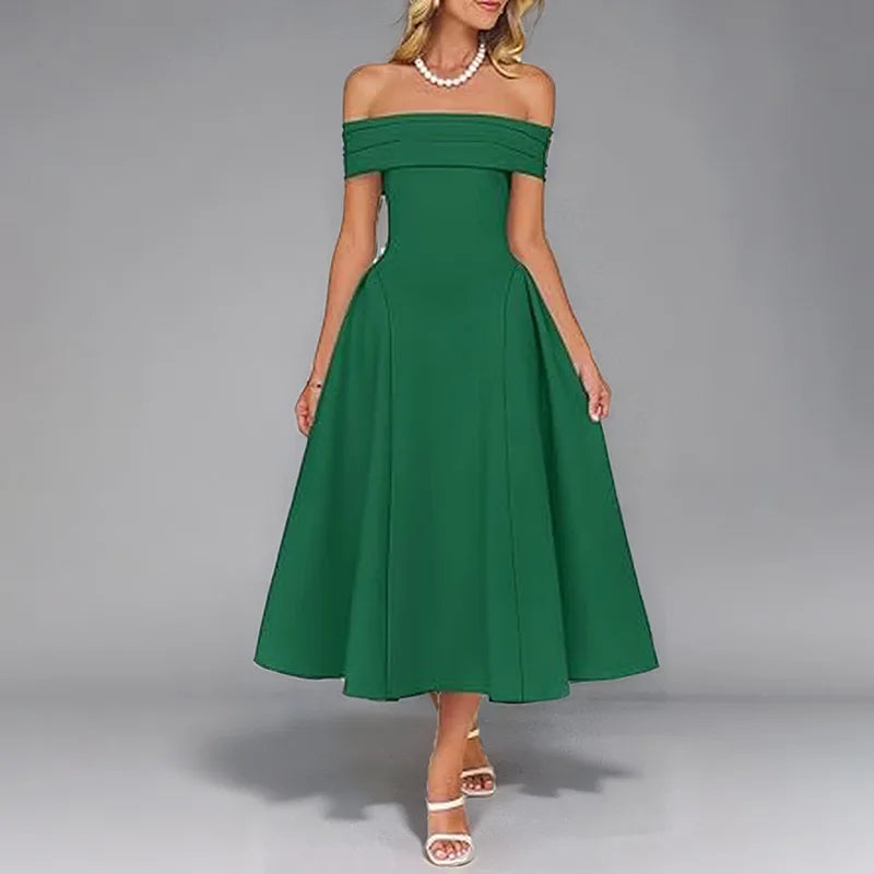 Women's Elegant Solid Color Strapless Backless Formal Dress Off Shoulder Design Long Dress Sexy A Line Formal Dress 2025 Summer