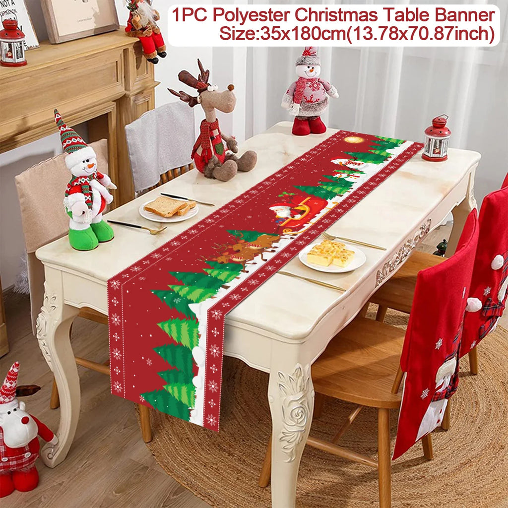 Christmas Table Runner Cloth Merry Christmas Decoration for Home 2025 Tablecloth Xmas Ornament Navidad Natal New Year Gift 2026
