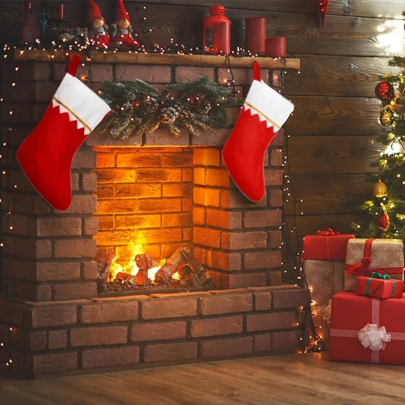 12pcs/Pack Christmas Socks Gift Bag Big Red Socks White Gold Thread Christmas Socks Non woven Light Plate Socks