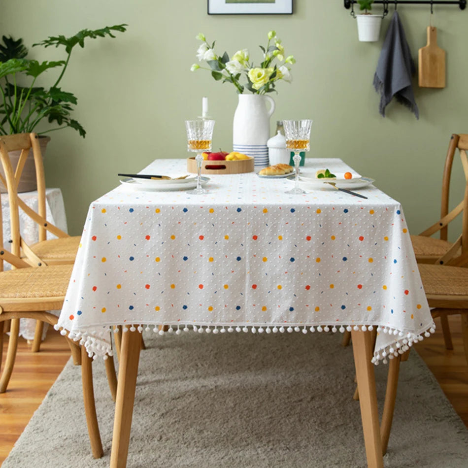 Korean Style Daisy Cotton Floral Lace Tablecloth,Tea Table Decoration,Rectangle Table Cover For Kitchen Wedding Dining Room