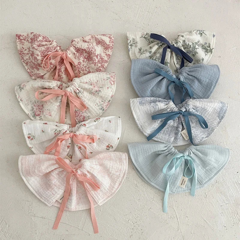 4Layers Cotton Gauze Baby Bibs Toddlers Newborns Printing Ruffle Feeding Burp Cloths Apron Baby Saliva Towel Drool Bib