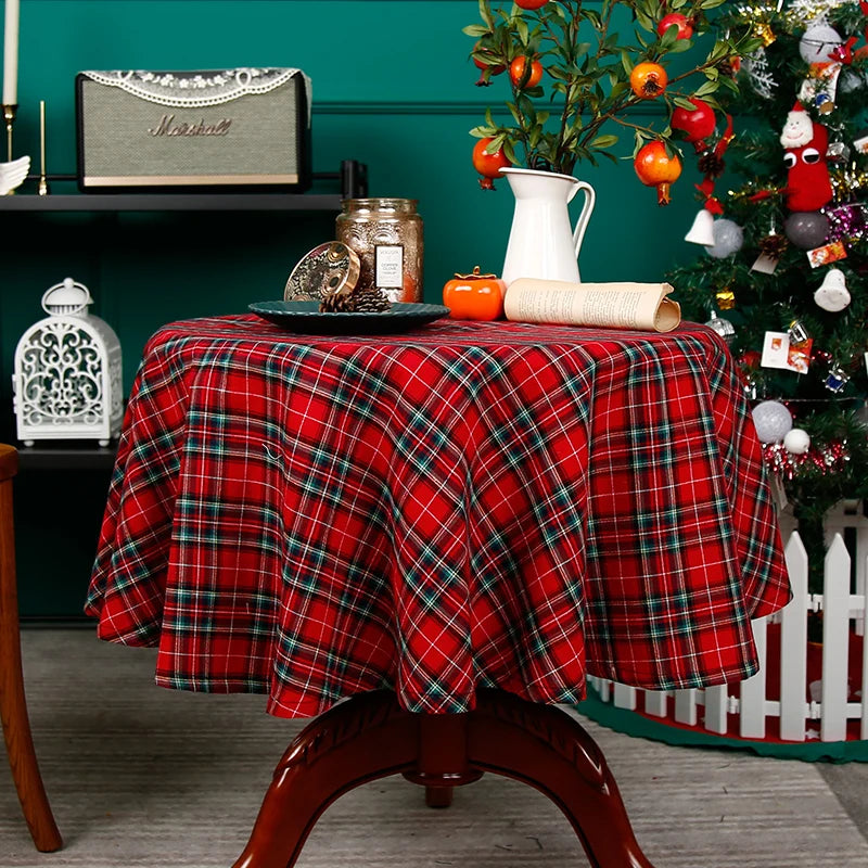 Christmas Tablecloth Round Plaid Tablecloth Wrinkle Resistant Rustic Christmas Checkered Table Cloth for Holiday Party Dining
